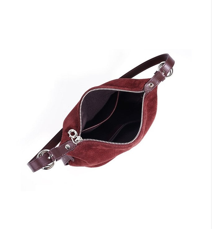 Suede Shoulder Bag - Burgundy