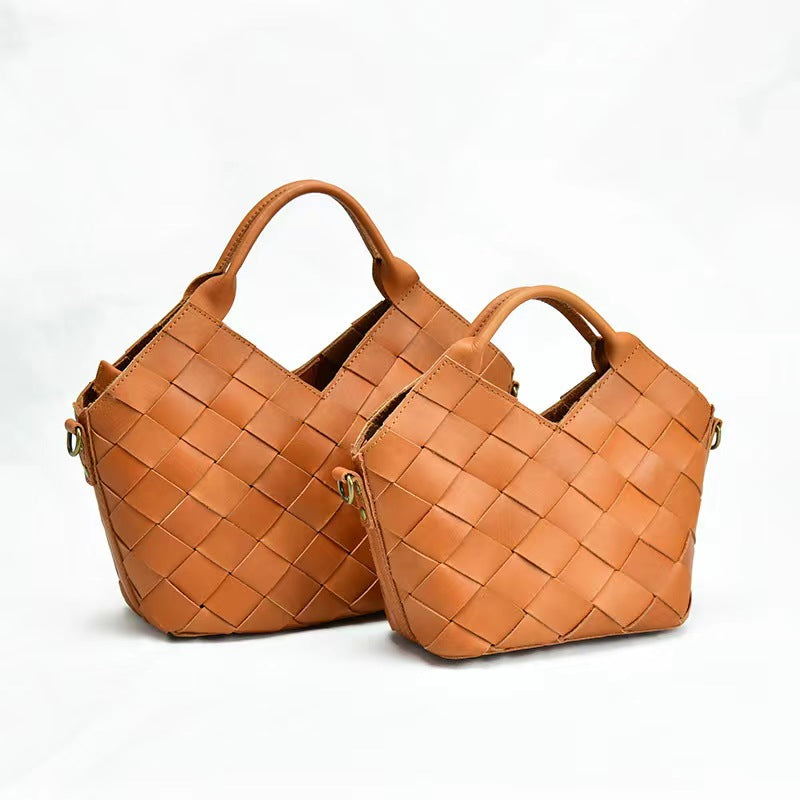First Layer Cowhide Agnes Woven Tote Bag