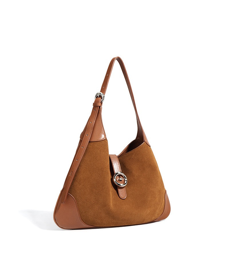 Suede Shoulder Bag - Brown