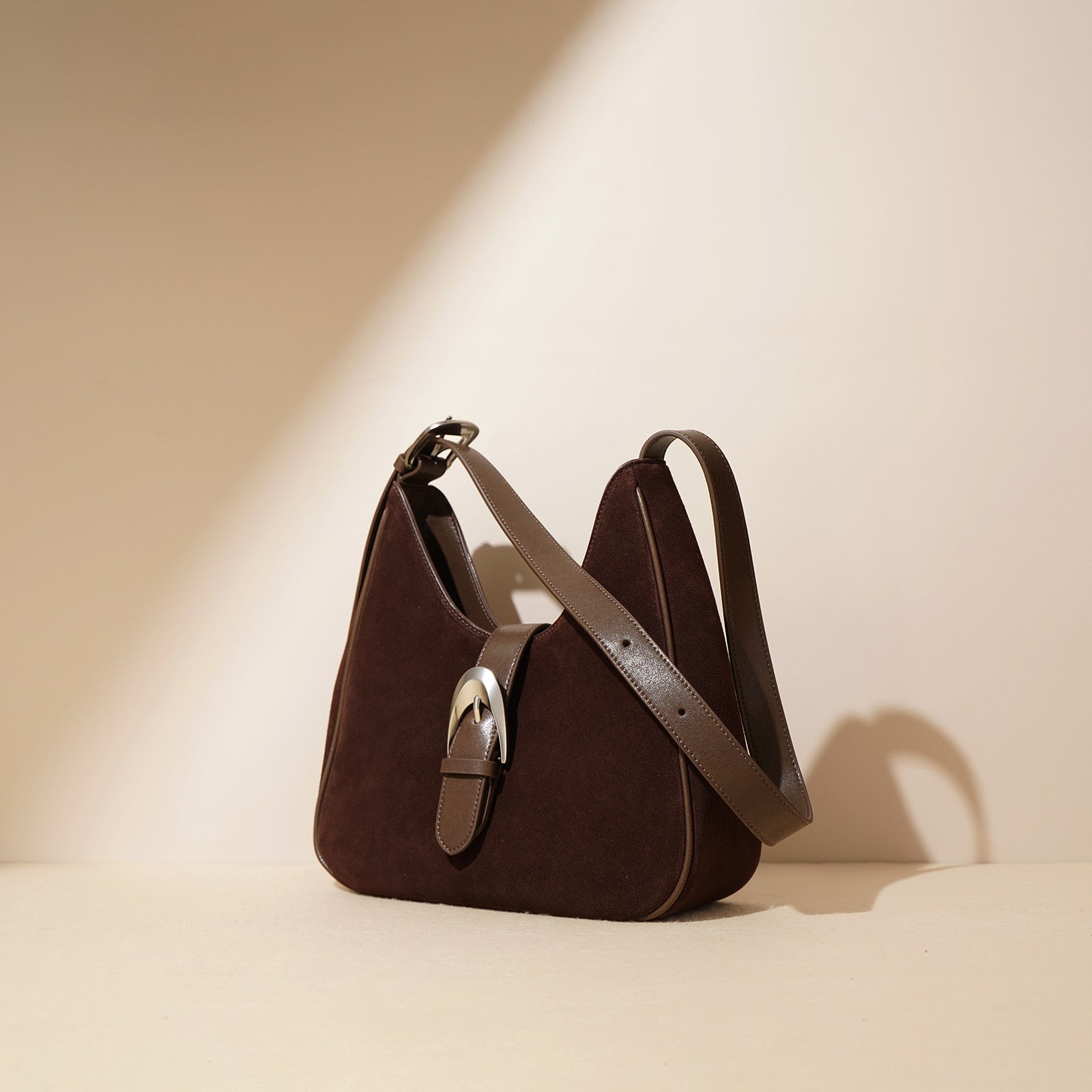 Suede Shoulder Bag - Chocolate