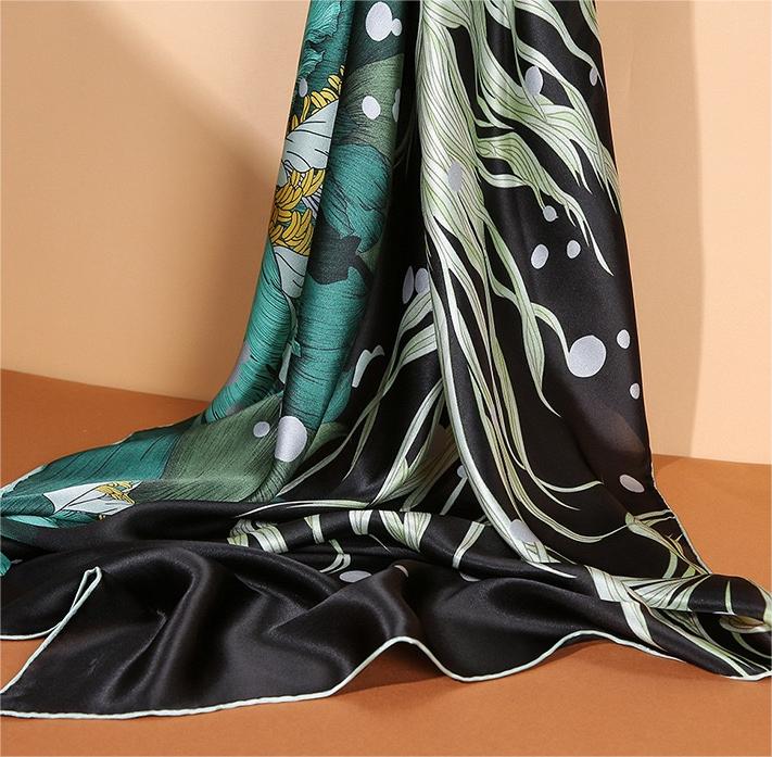 100% Natural Mulberry Silk 110x110cm Scarf - Ocean & Forest