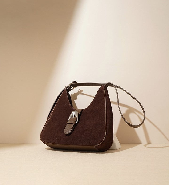 Suede Shoulder Bag - Burgundy