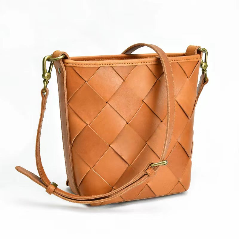 First Layer Cowhide Trinity Woven Shoulder Bag