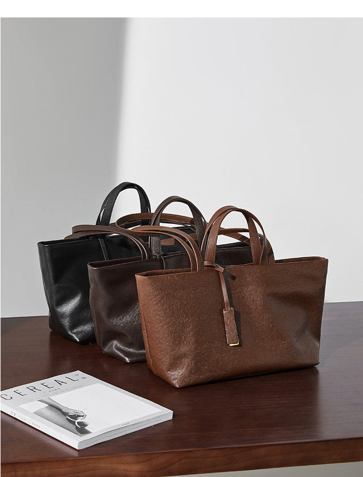 Wax Leather Tote - Brown