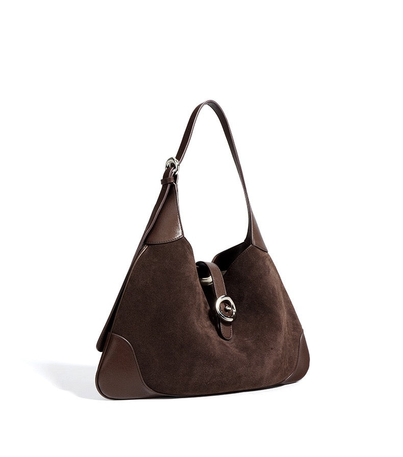 Suede Shoulder Bag - Brown