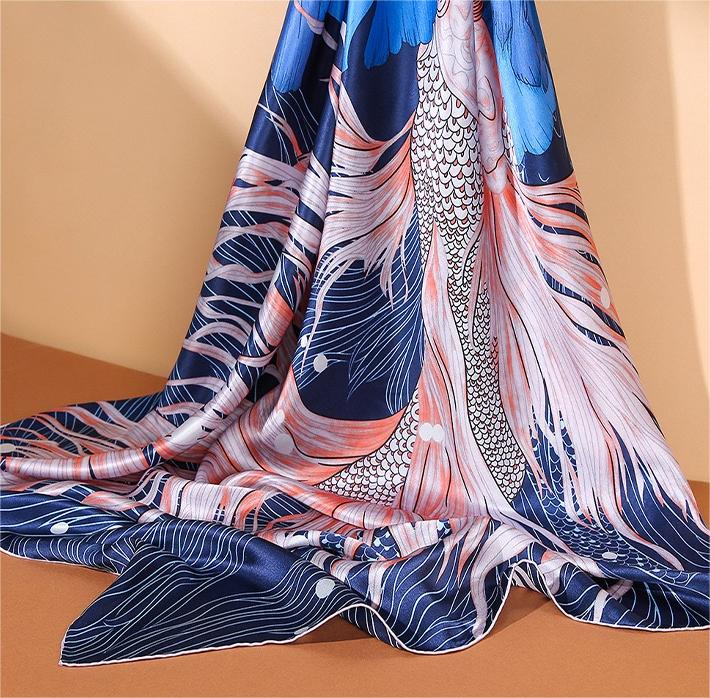 100% Natural Mulberry Silk 110x110cm Scarf - Ocean & Forest