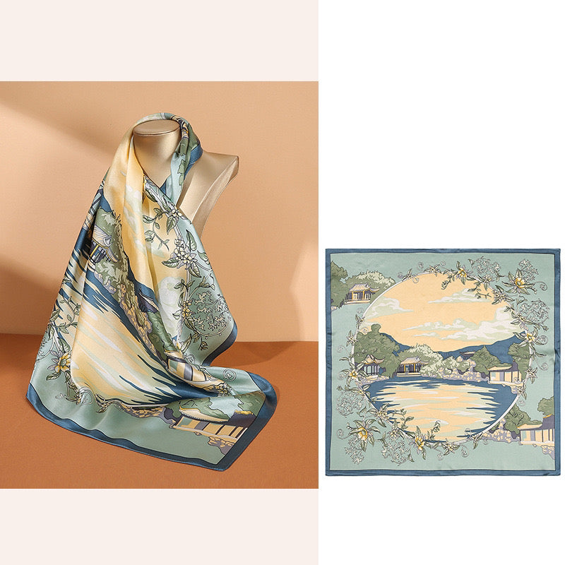 100% Natural Mulberry Silk 110x110cm Scarf - Four Seasons