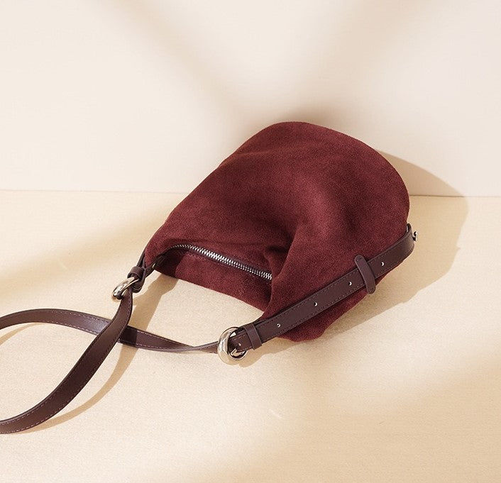 Suede Shoulder Bag - Burgundy