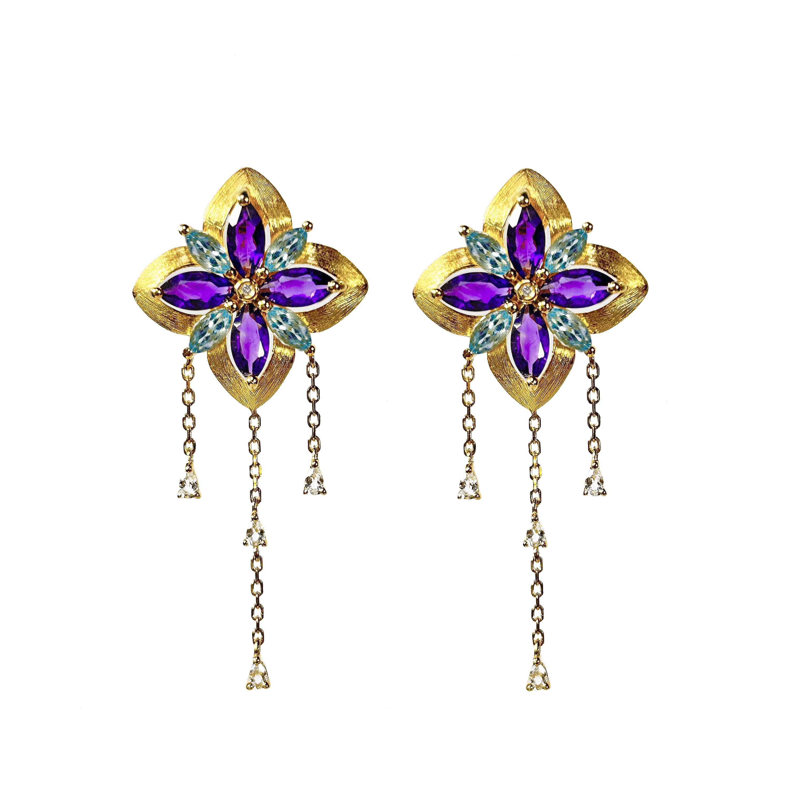 Water Lily Gold Diamond Earrings