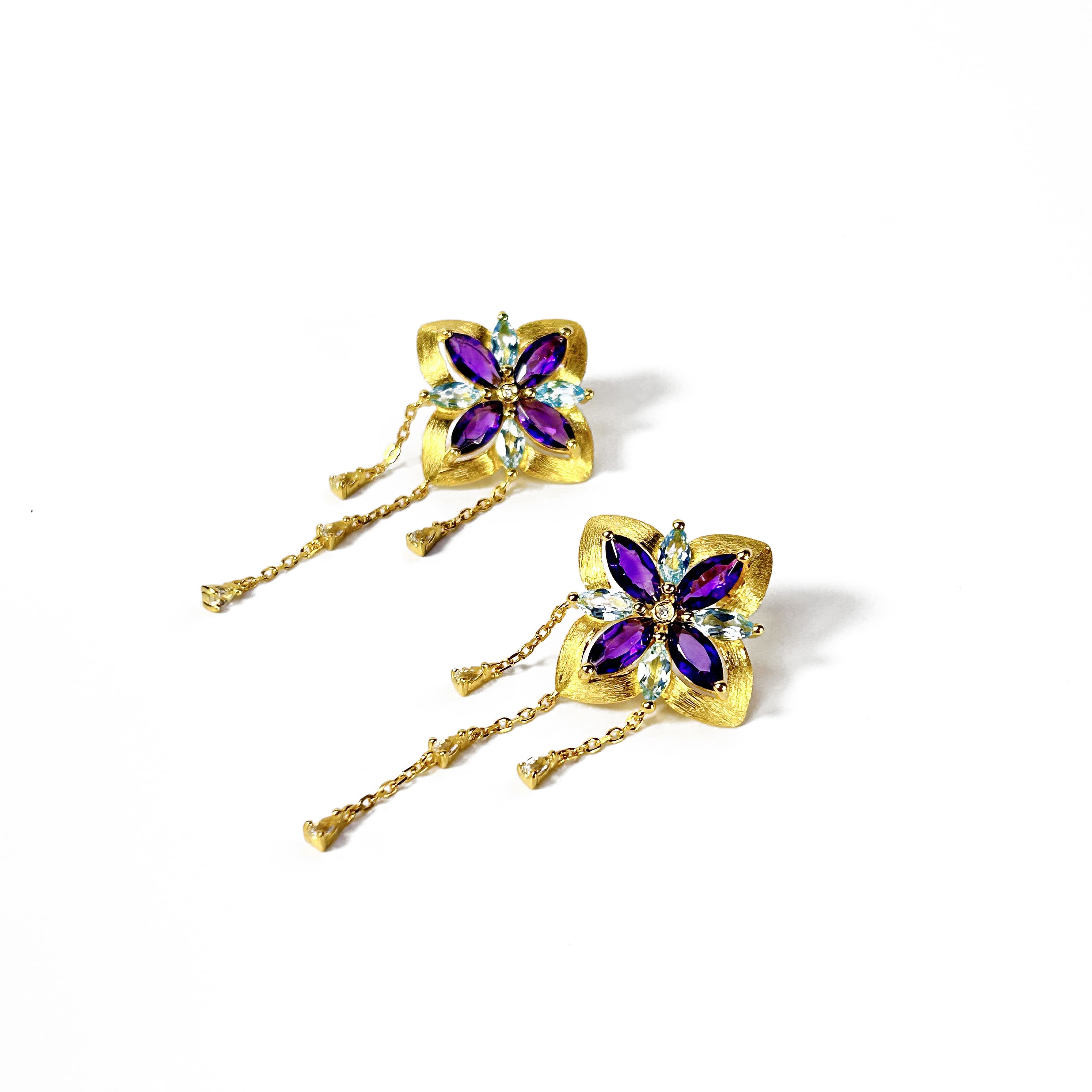 Water Lily Gold Diamond Earrings