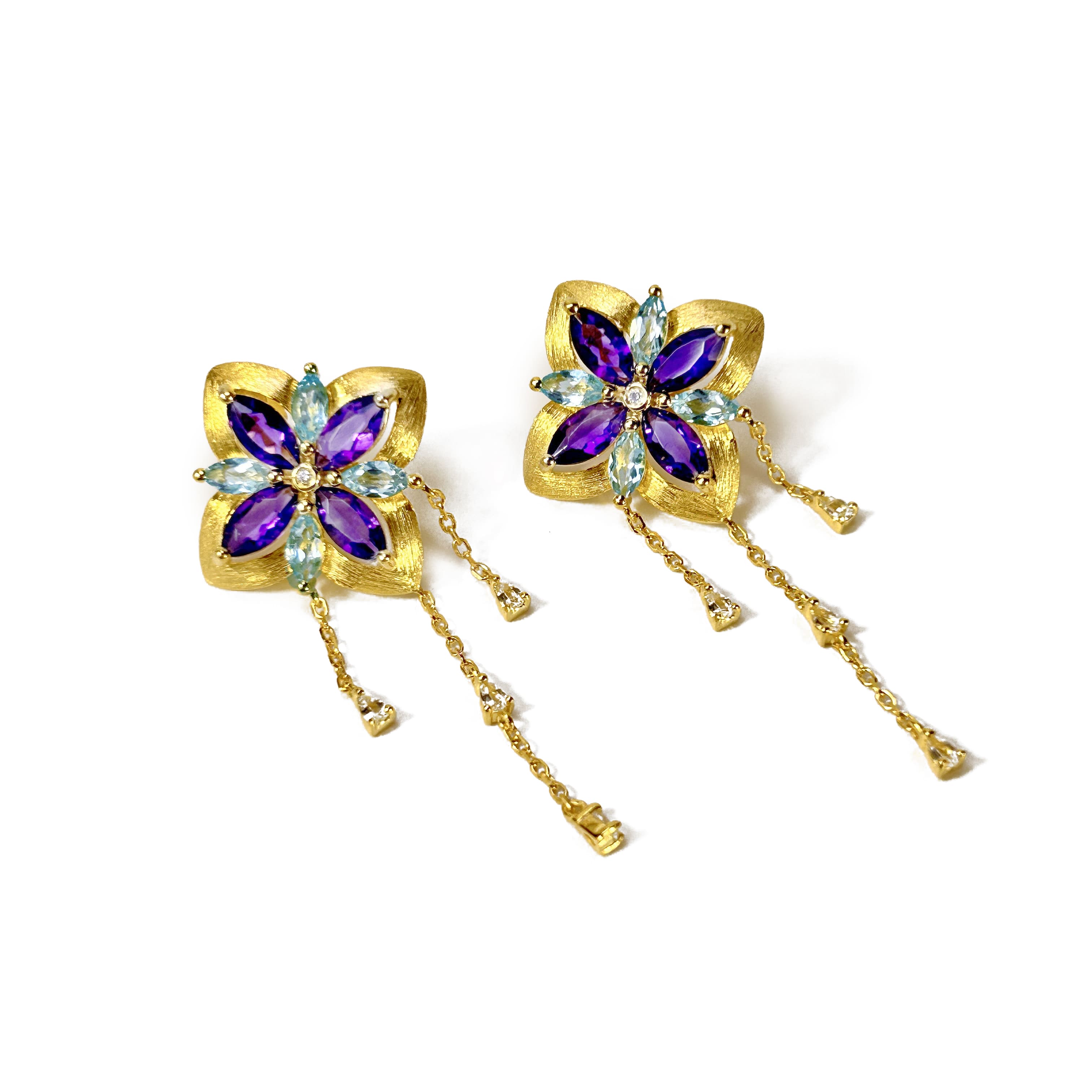 Water Lily Gold Diamond Earrings