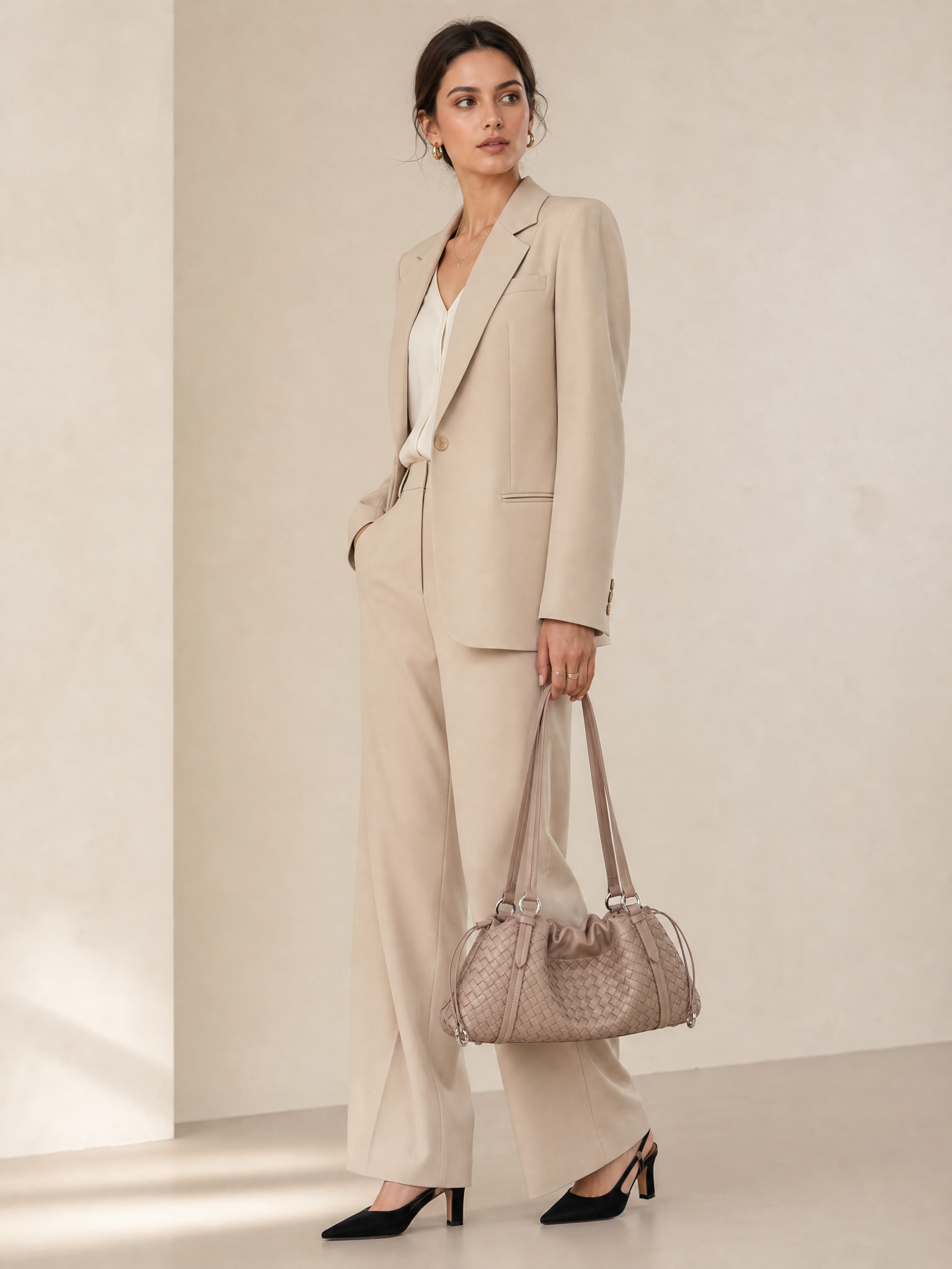 Woven Shoulder Bag - Milk Tea