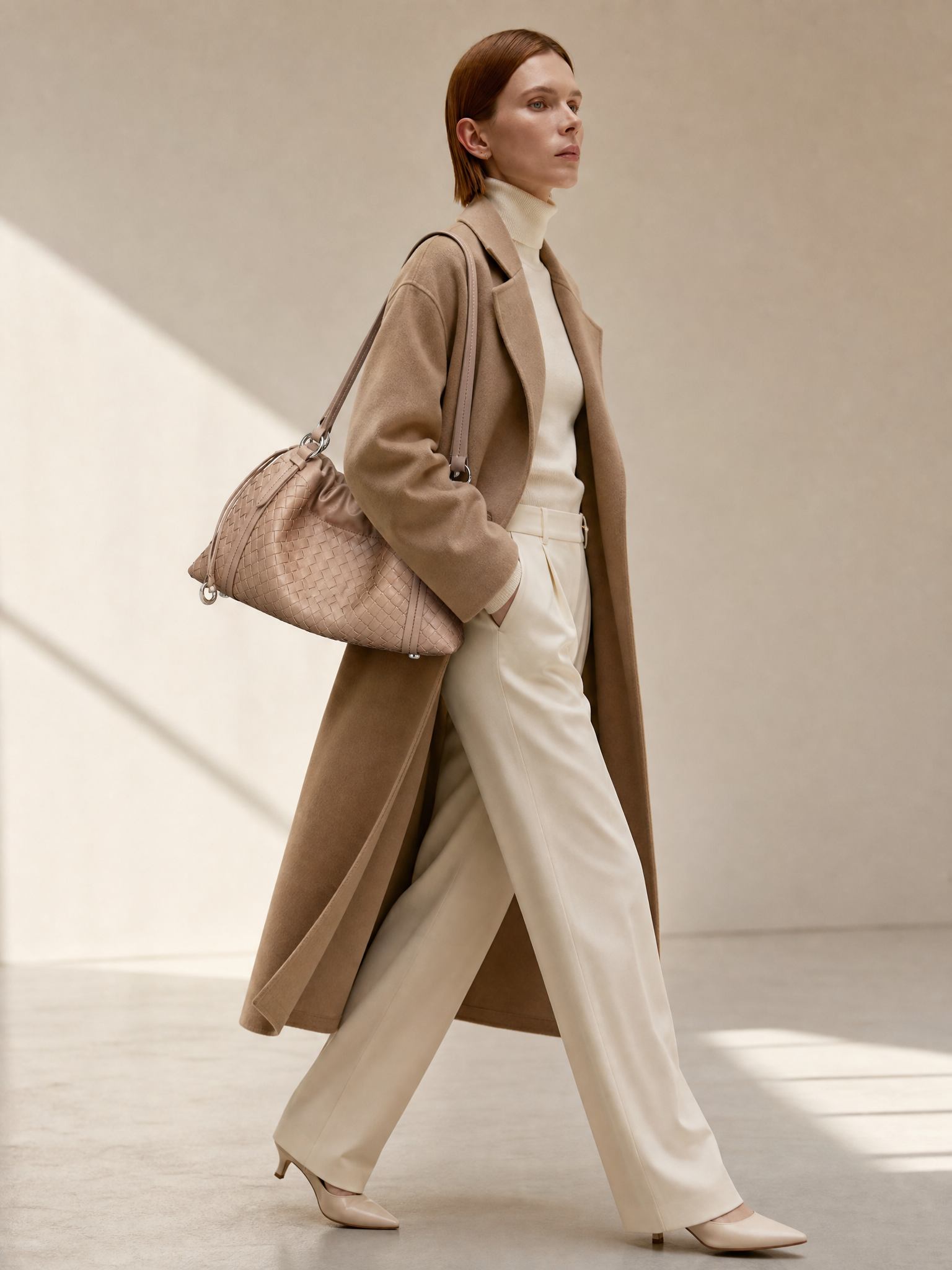 Woven Shoulder Bag - Milk Tea