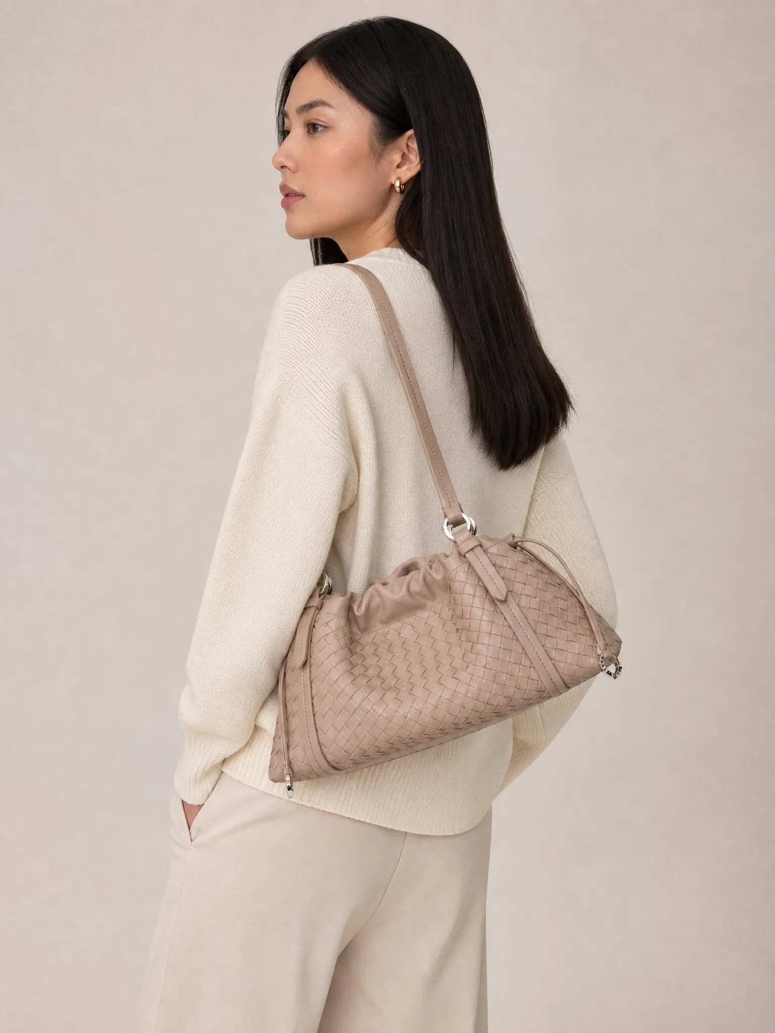 Woven Shoulder Bag - Milk Tea