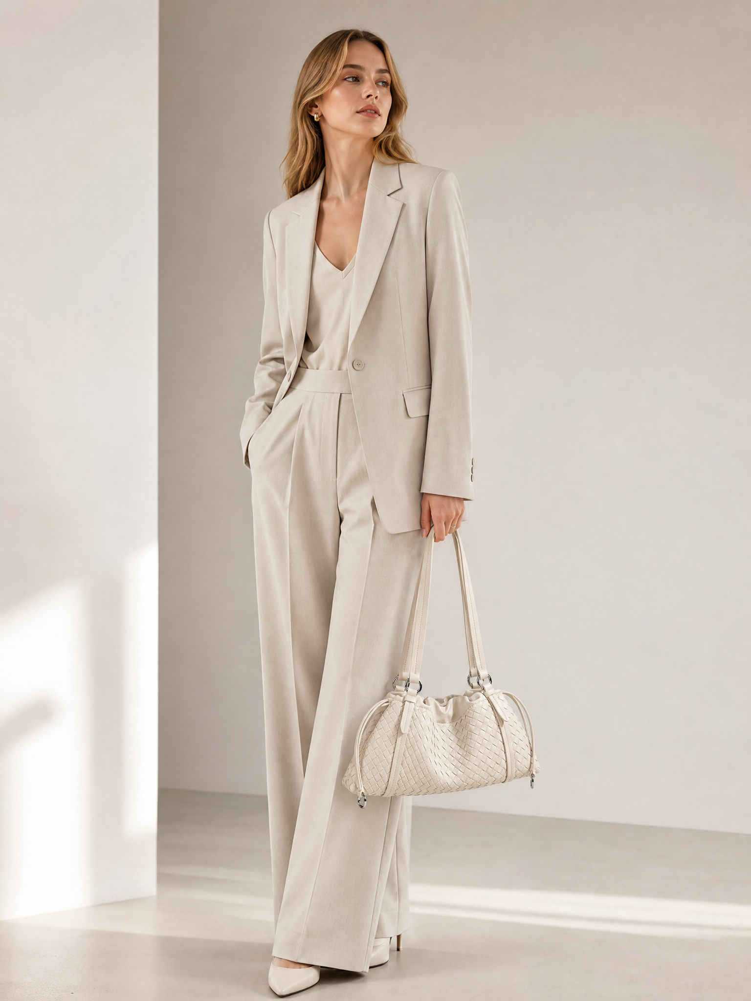 Woven Shoulder Bag - Milk Tea