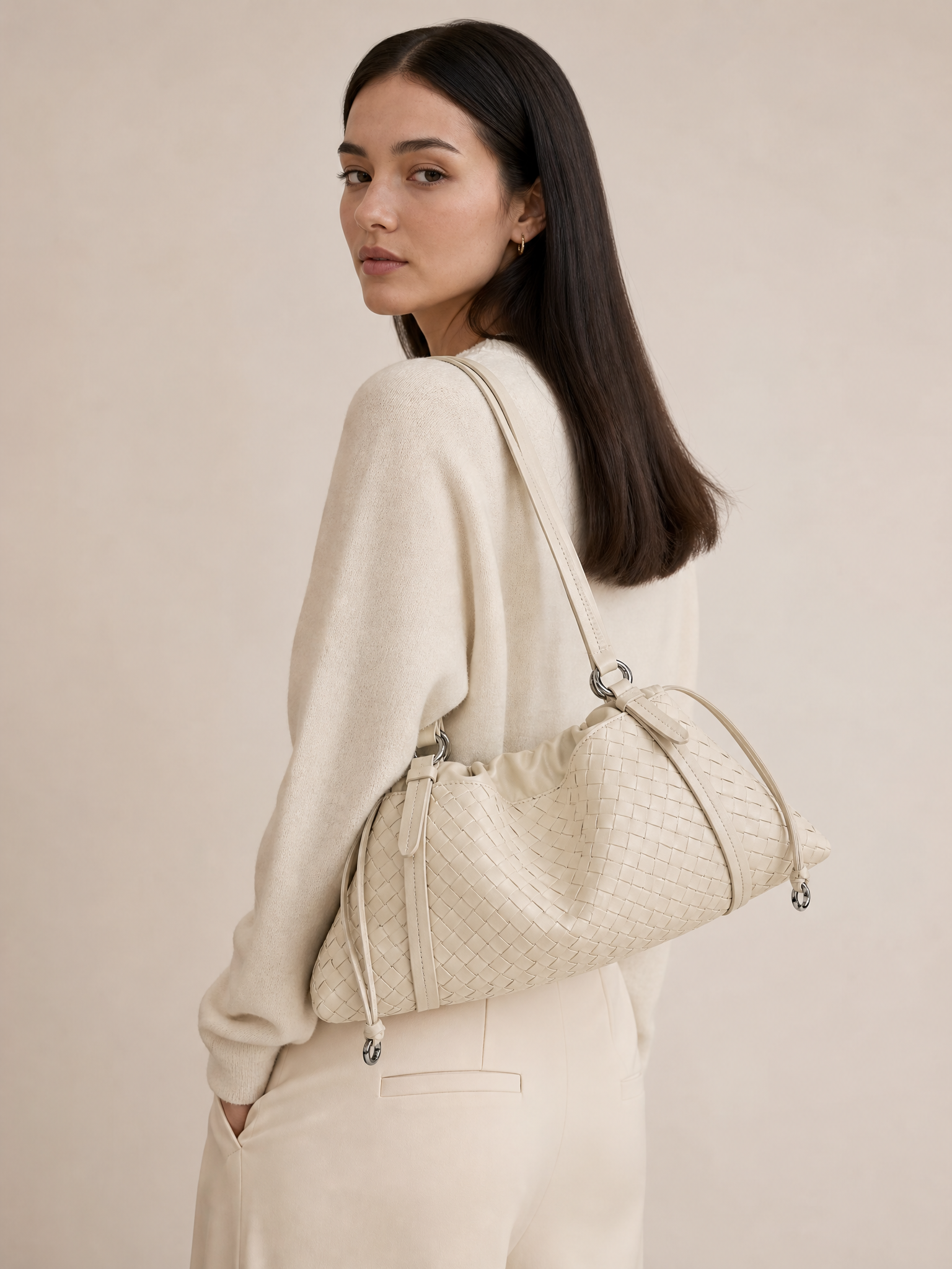 Woven Shoulder Bag - Milk Tea