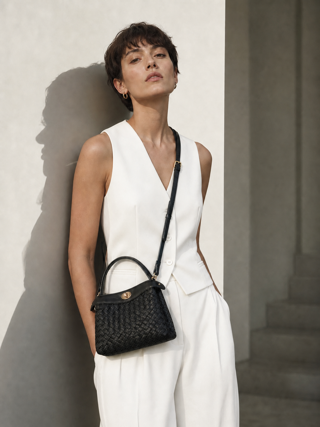 Florence Top Handle Woven Bag - Black