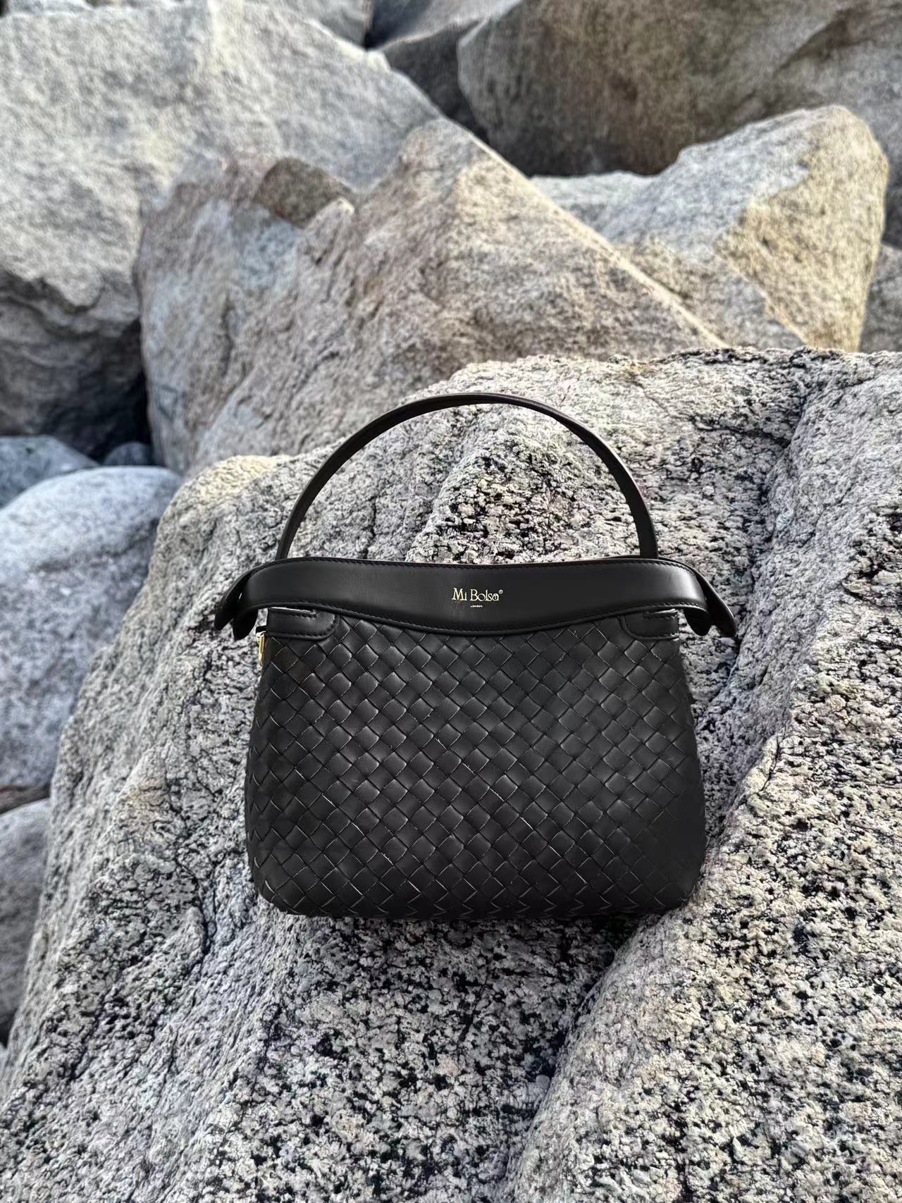 Florence Top Handle Woven Bag - Black