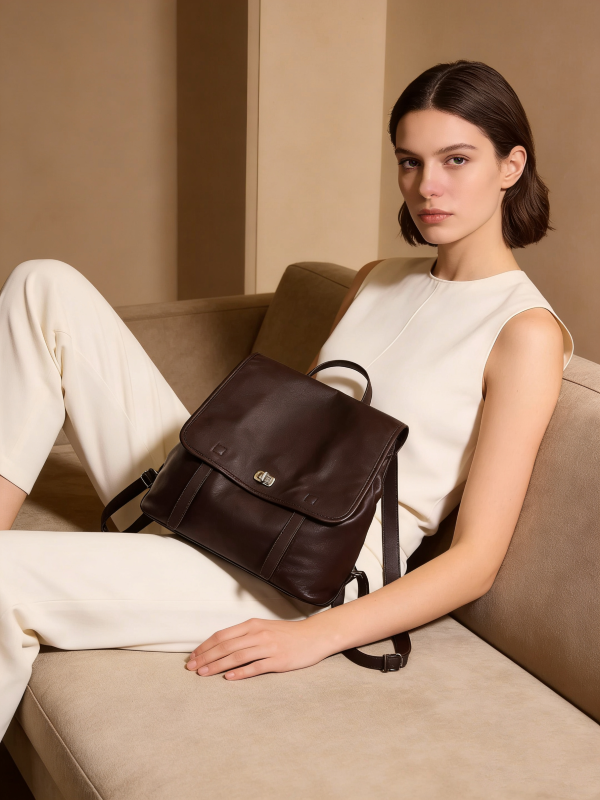 Vegetable-Tanned Cowhide Backpack - Coffee