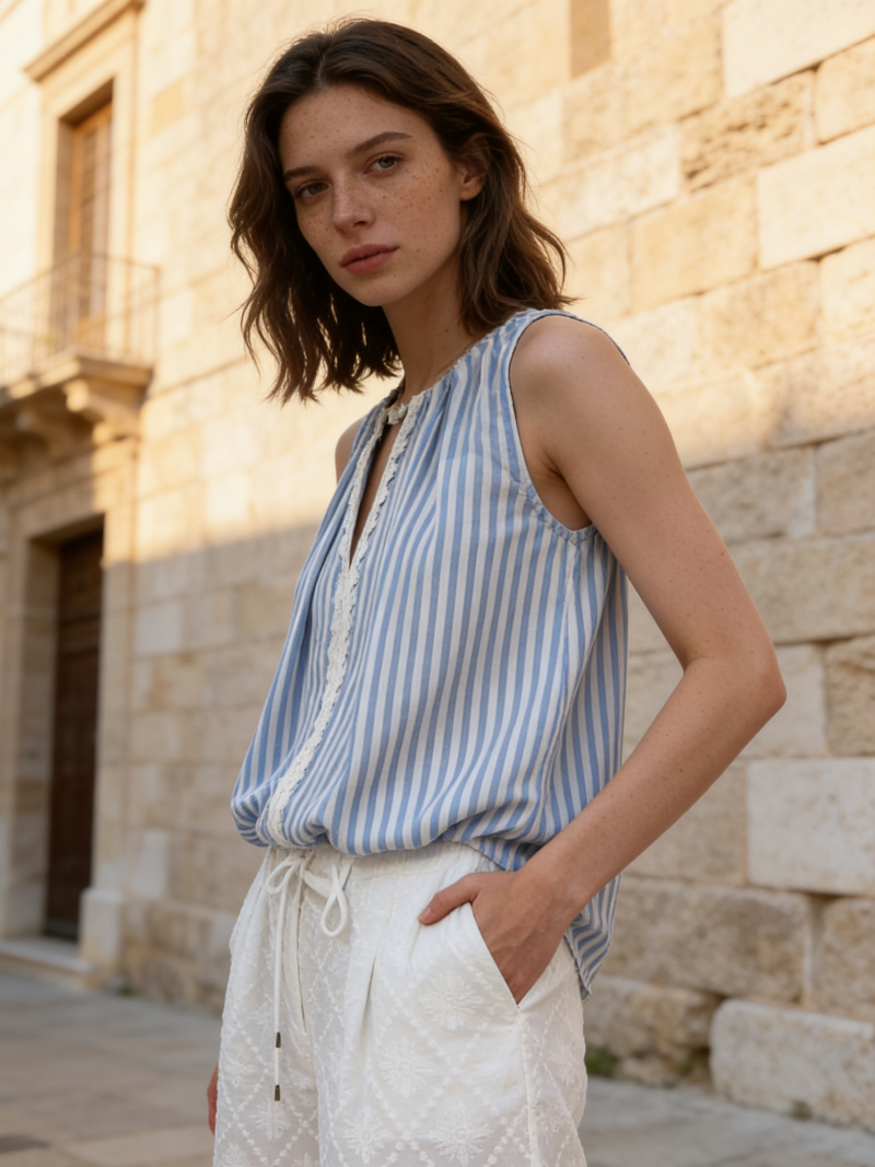 Blue Strip Sleeveless Shirt