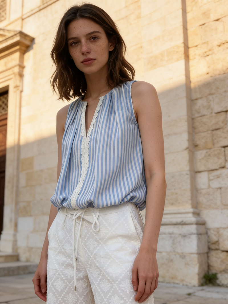 Blue Strip Sleeveless Shirt