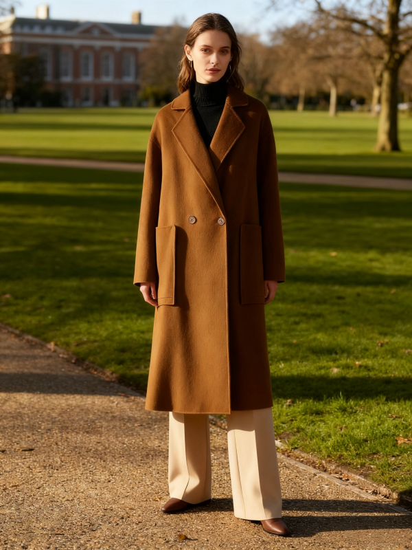Cashmere Wool Blend Long Coat