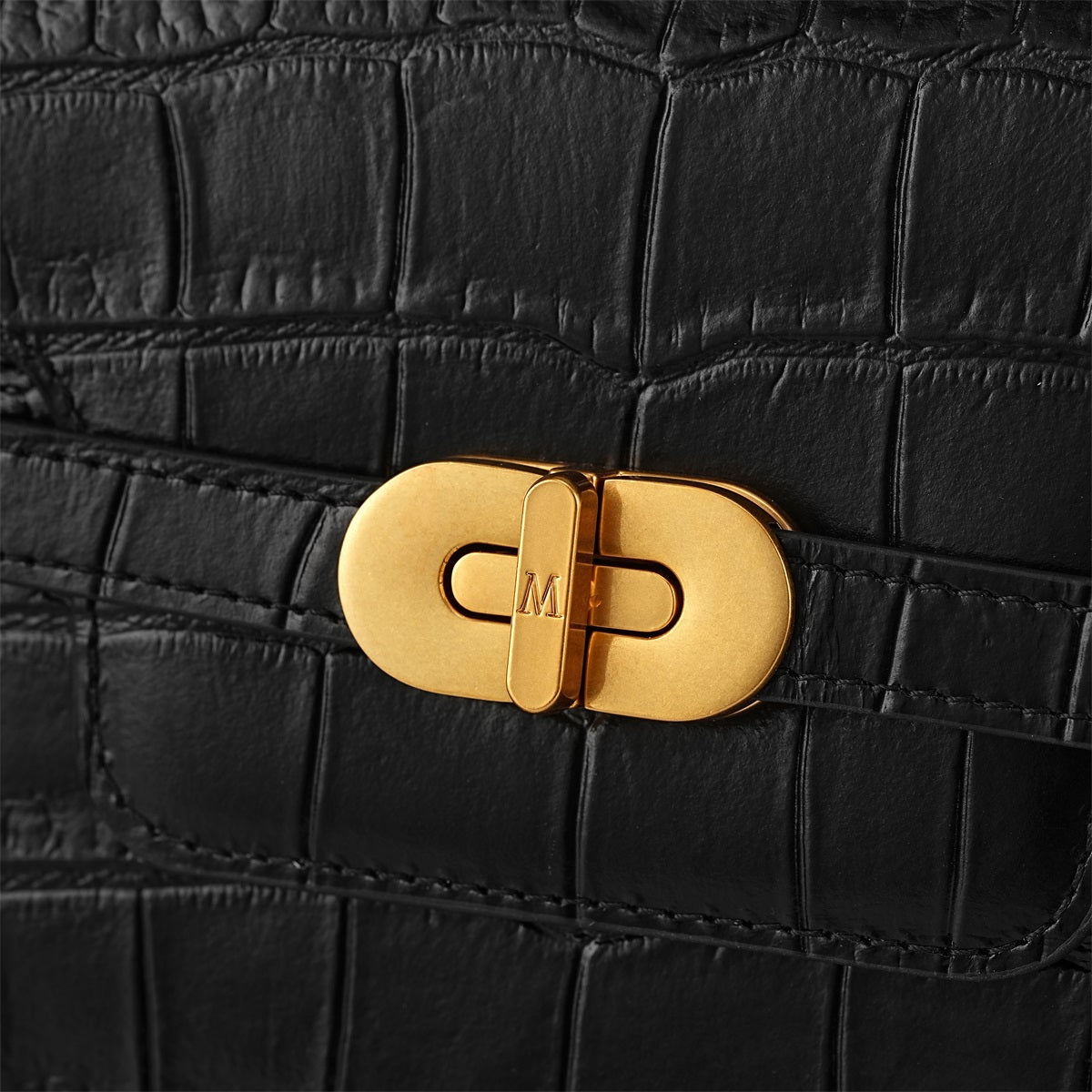 Kensington - Top Handle Black Croc Embossed