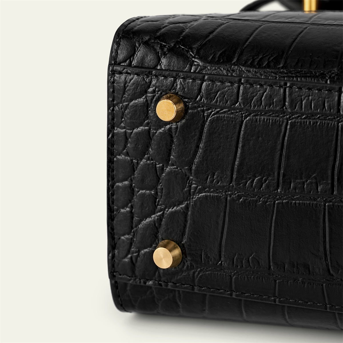 Kensington - Top Handle Black Croc Embossed