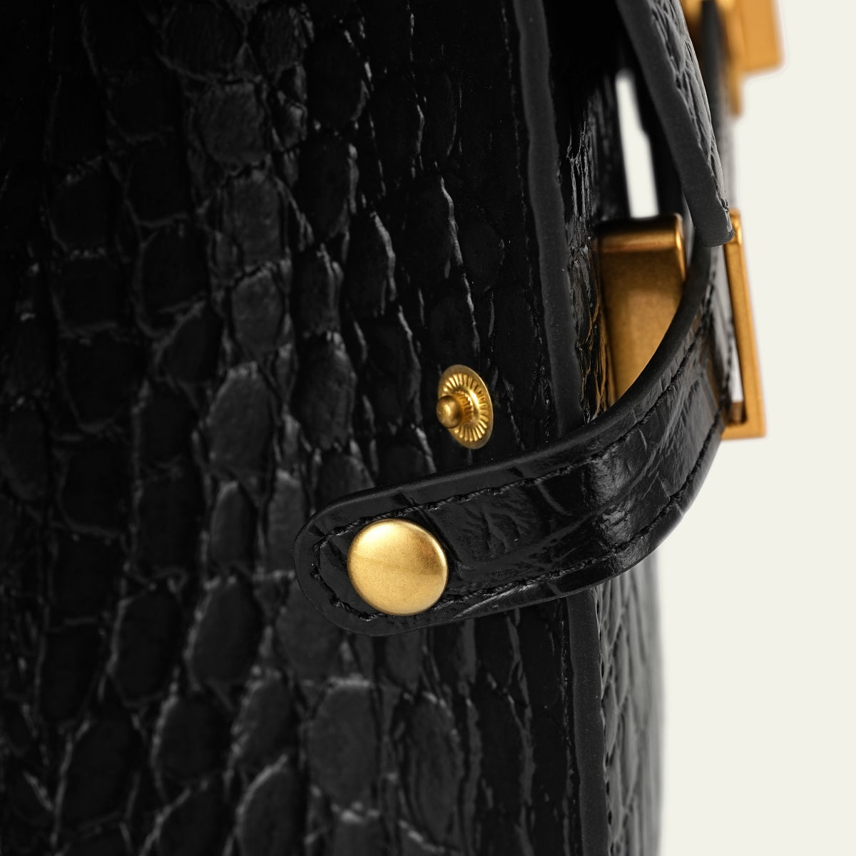 Kensington - Top Handle Black Croc Embossed