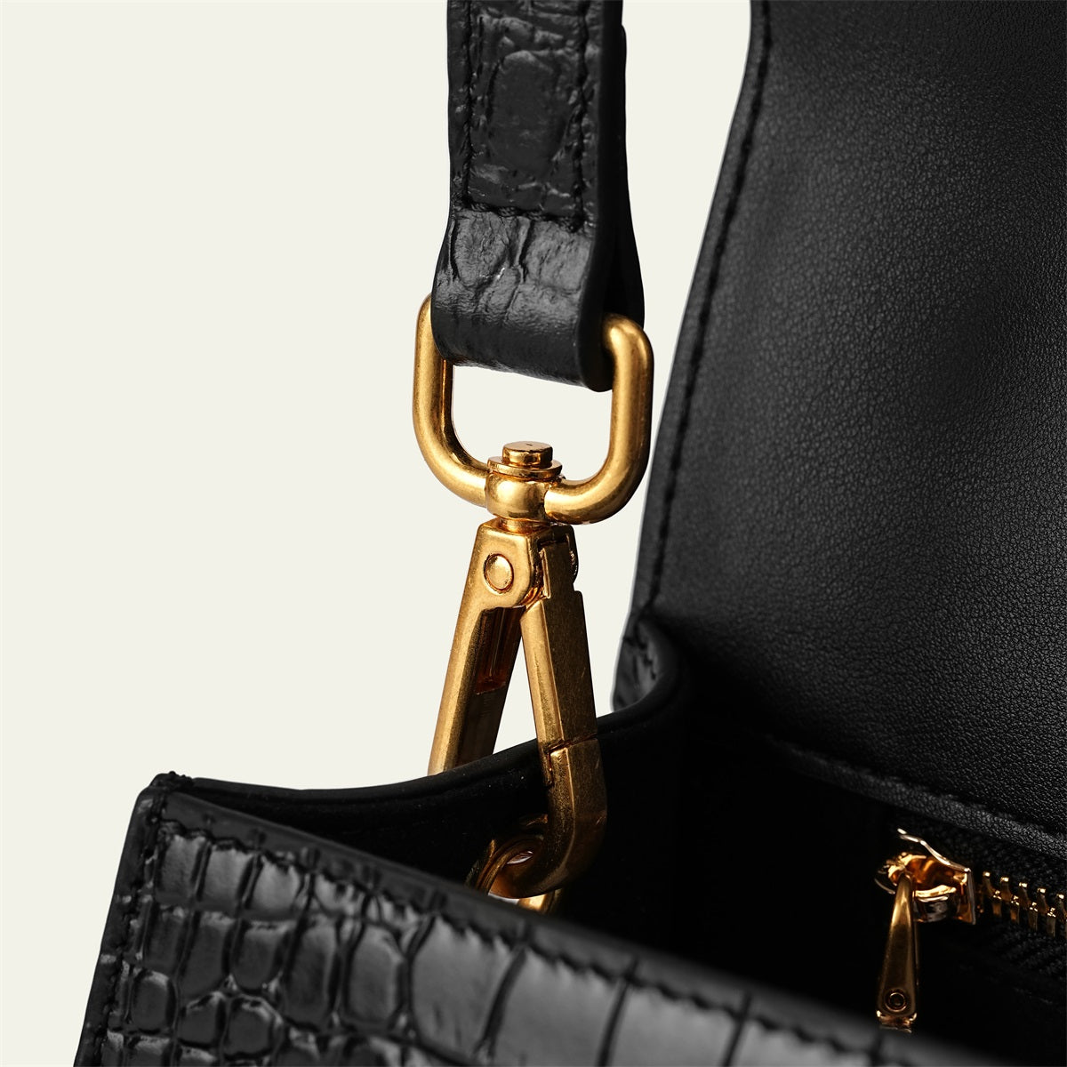 Kensington - Top Handle Black Mi Croc Embossed