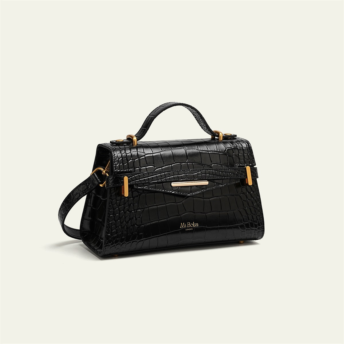 Kensington - Top Handle Black Mi Croc Embossed