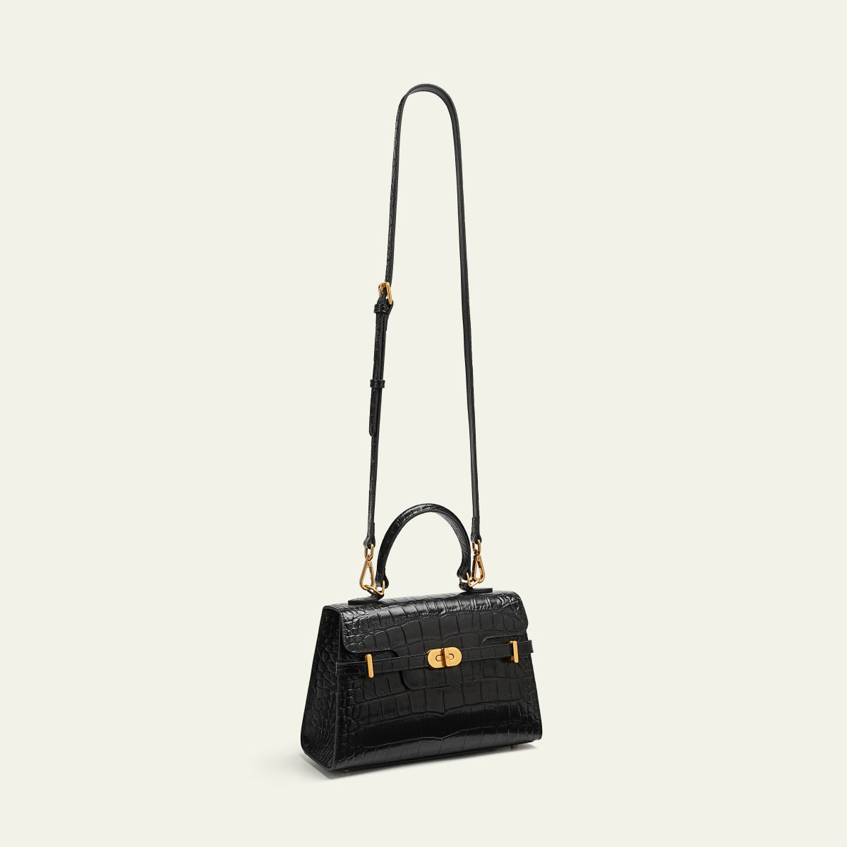 Kensington - Top Handle Black Croc Embossed