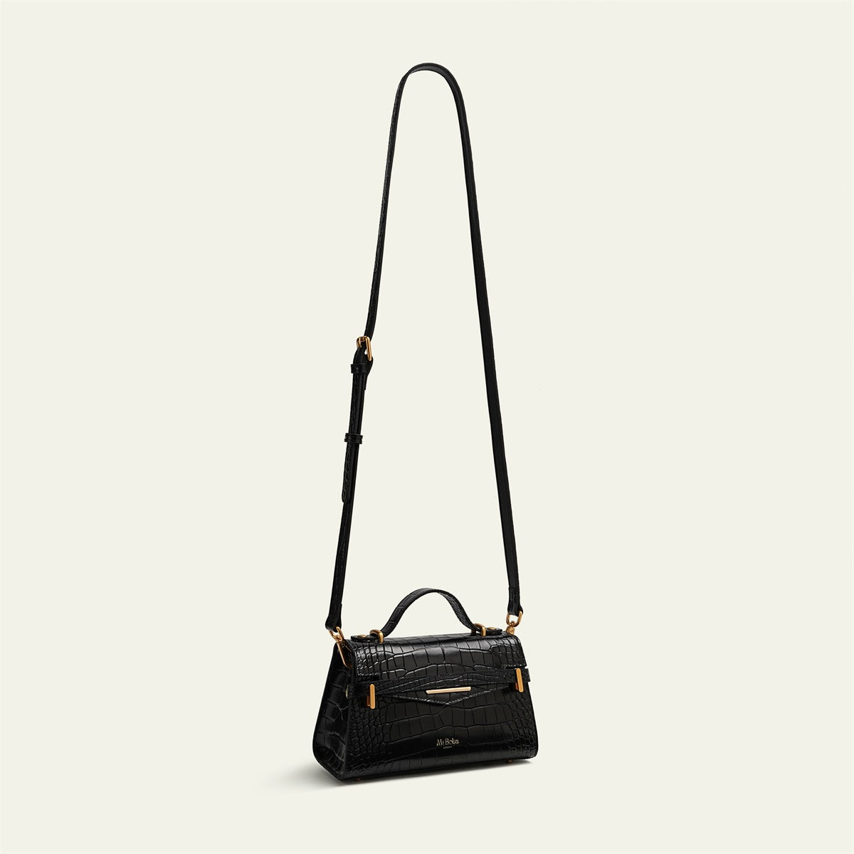 Kensington - Top Handle Black Mi Croc Embossed