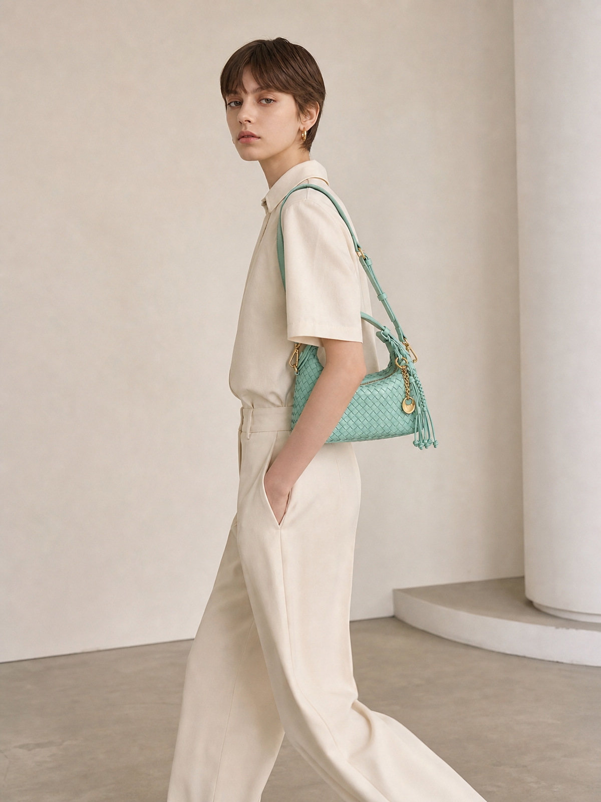 Camilla Half Moon Woven - Sky Blue