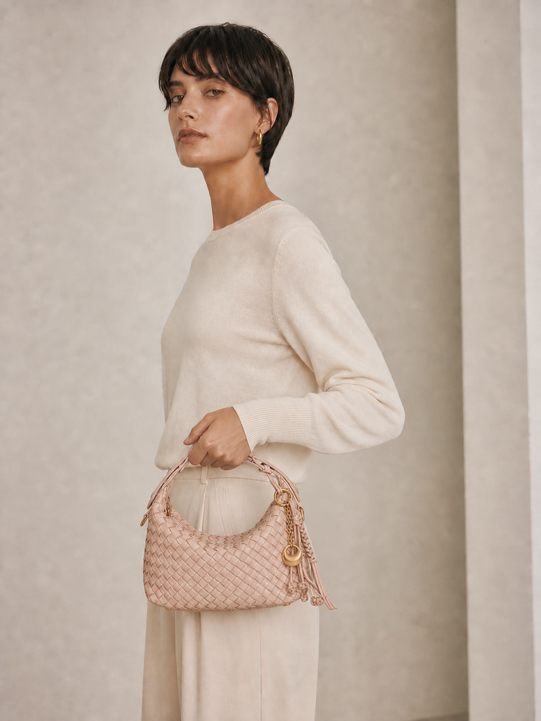 Camilla Half Moon Woven - Baby Pink