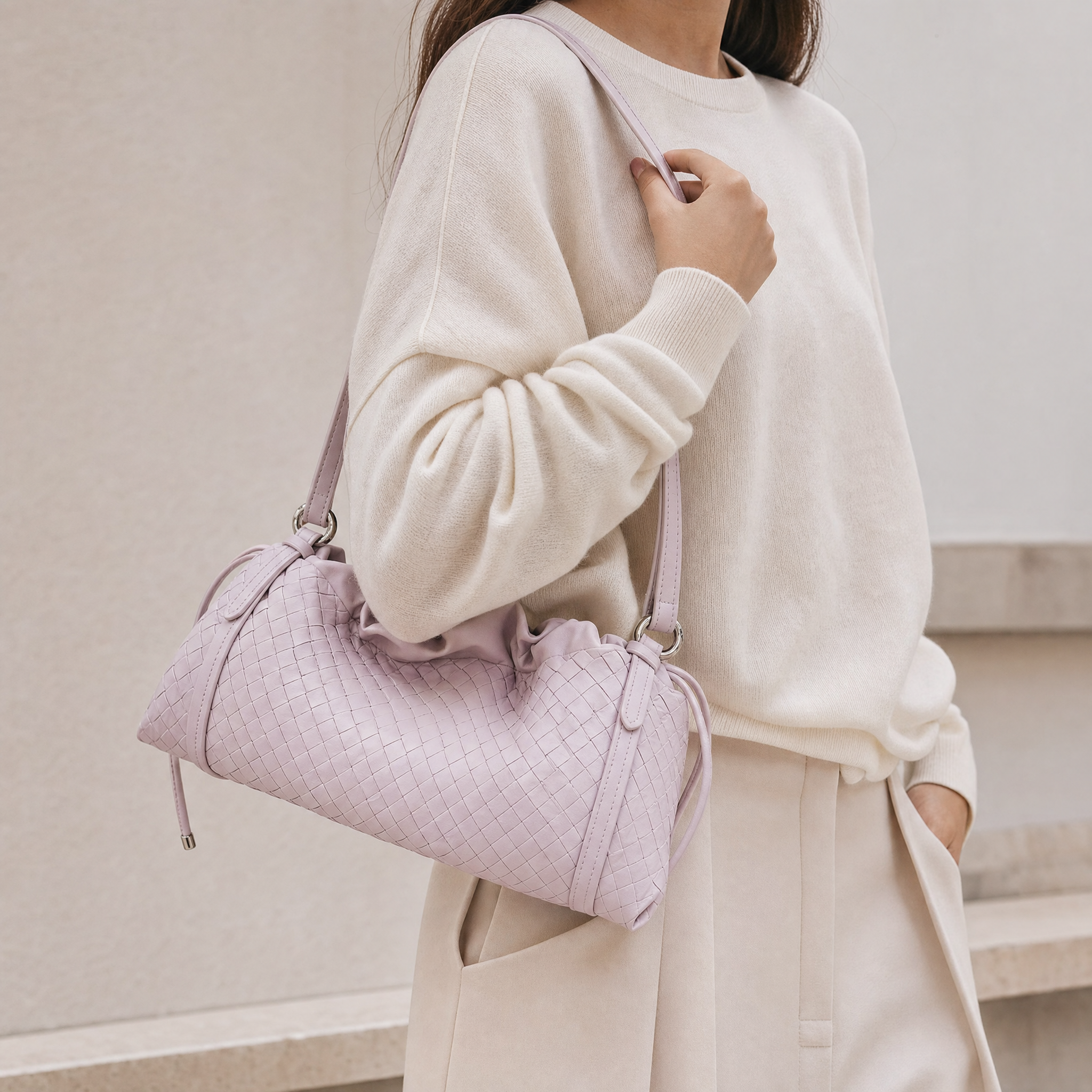 Woven Shoulder Bag - Milk Tea