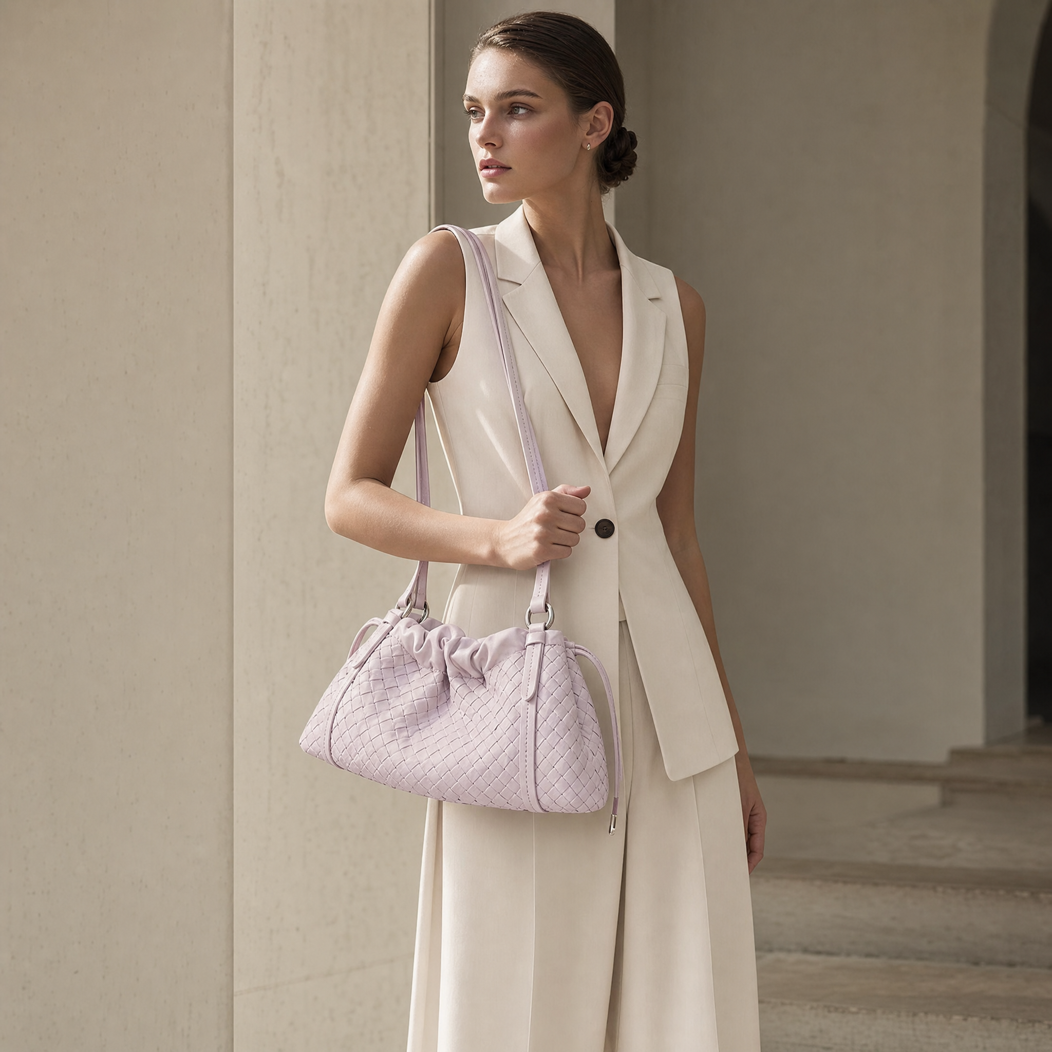 Woven Shoulder Bag - Milk Tea