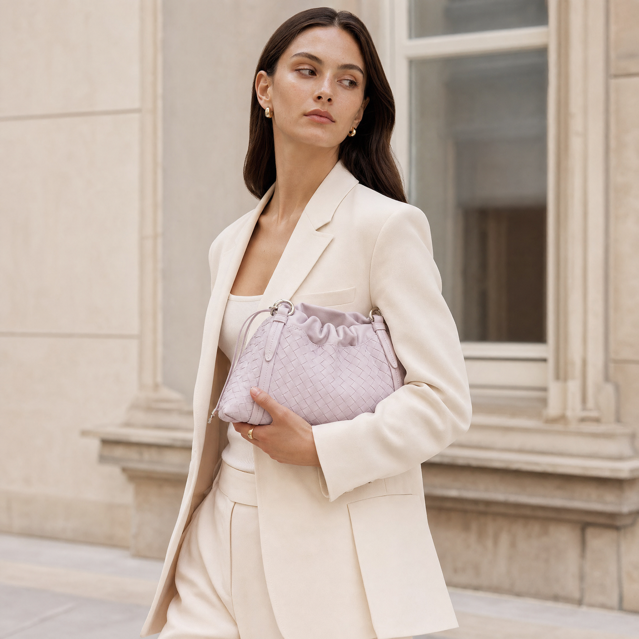 Woven Shoulder Bag - Milk Tea