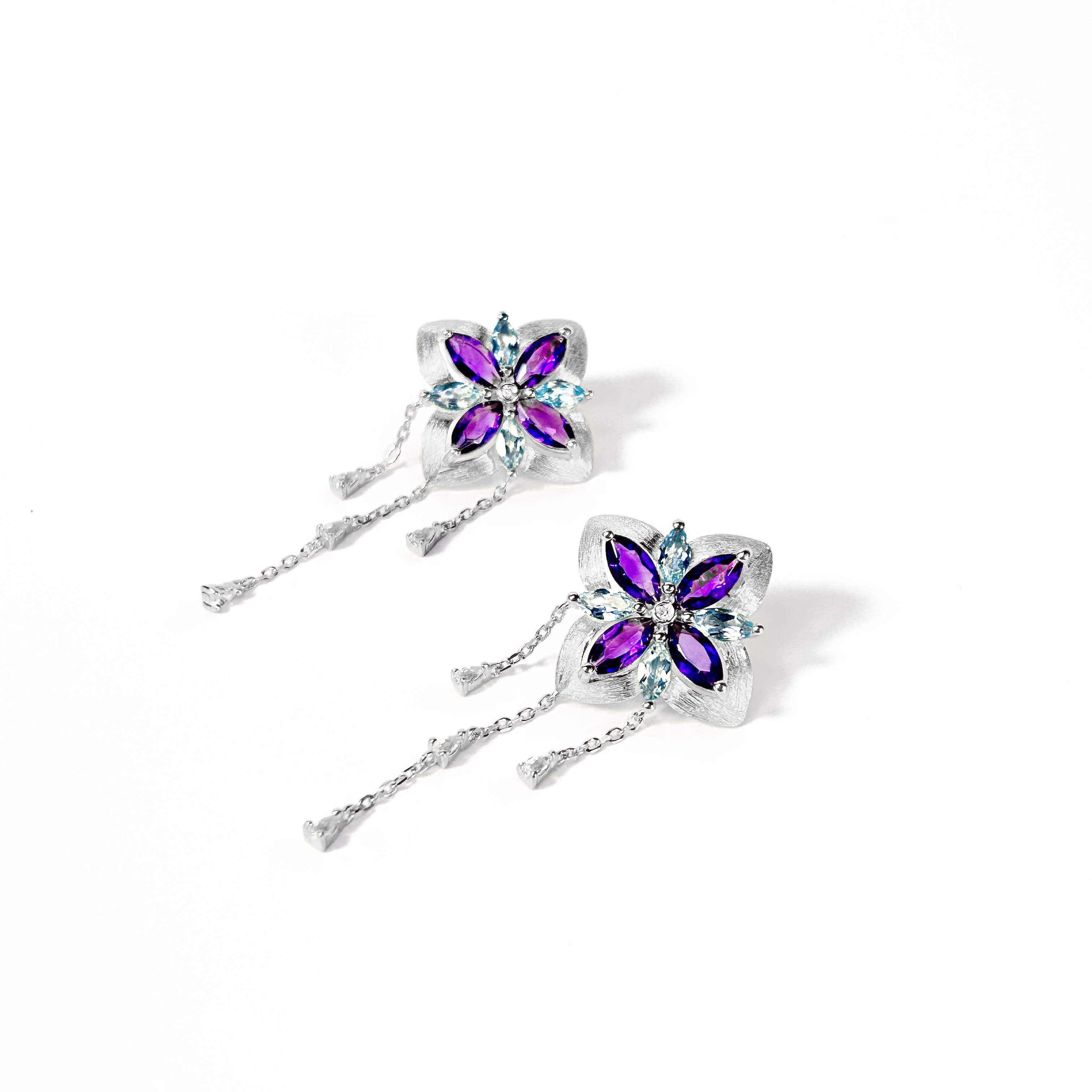 Water Lily White Gold Diamond Earrings