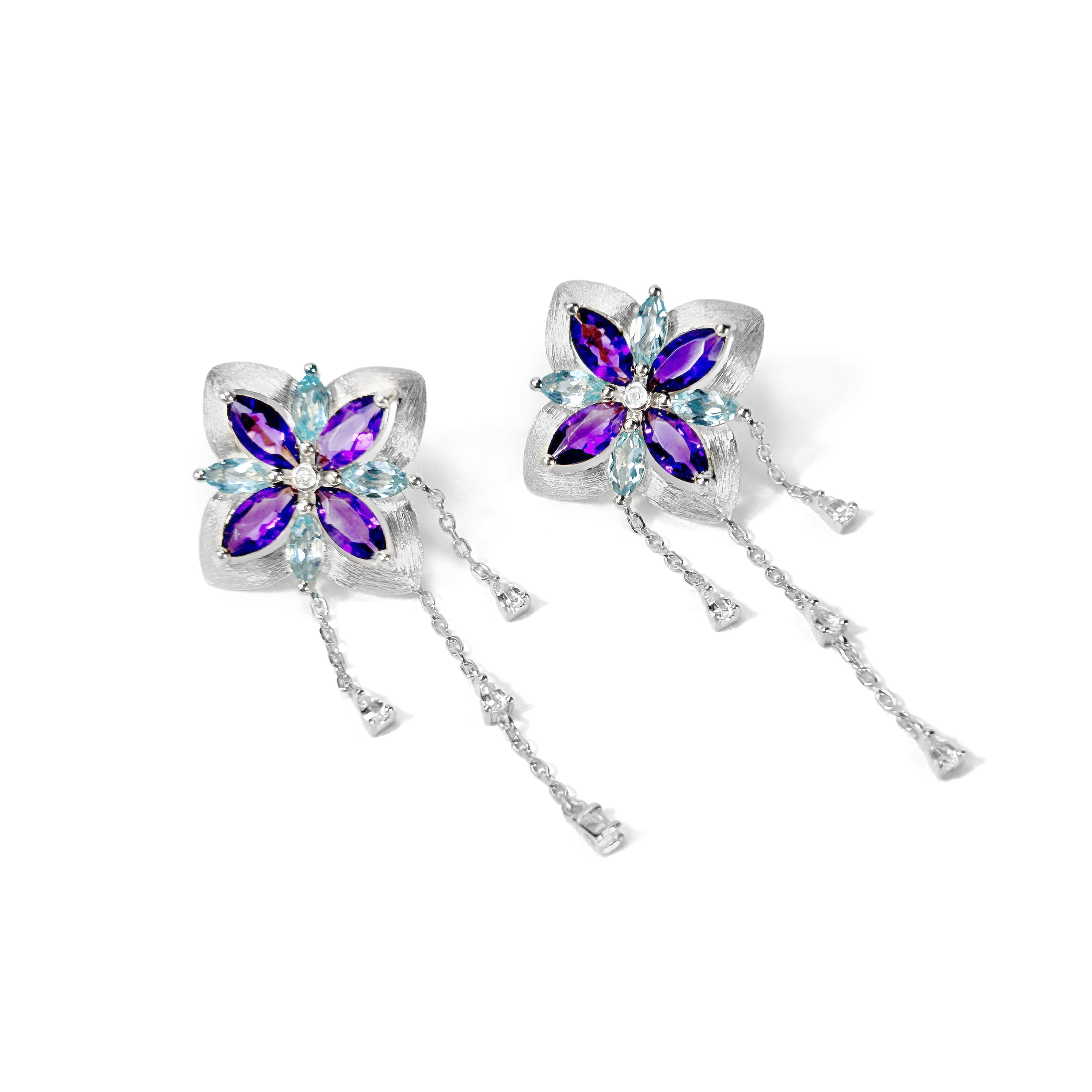 Water Lily White Gold Diamond Earrings