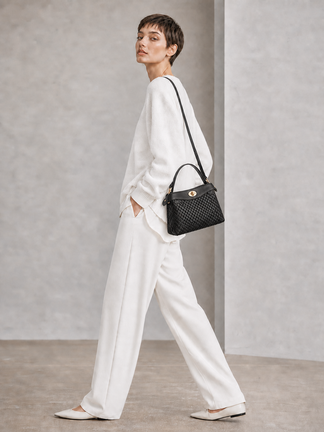 Florence Top Handle Woven Bag - Black