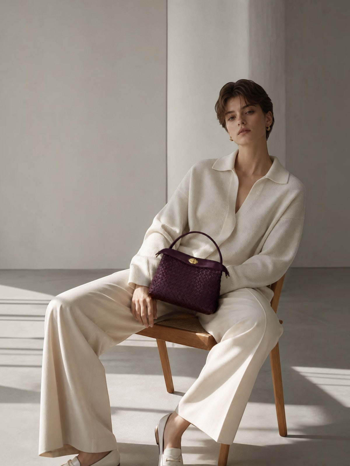 Florence Top Handle Woven Bag - Burgundy