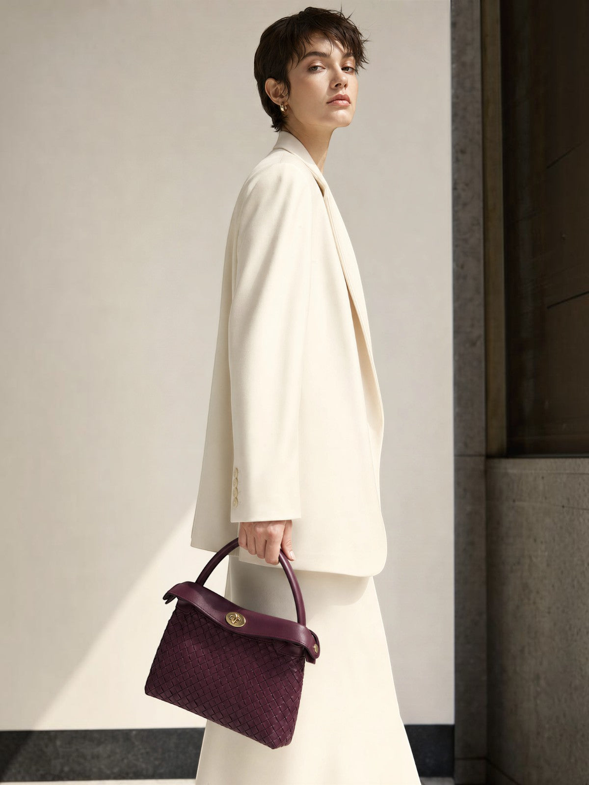 Florence Top Handle Woven Bag - Burgundy
