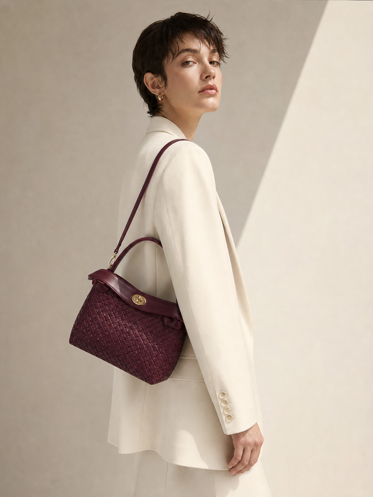 Florence Top Handle Woven Bag - Burgundy