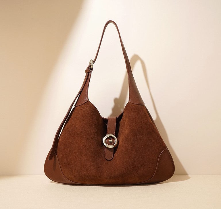 Suede Shoulder Bag - Brown