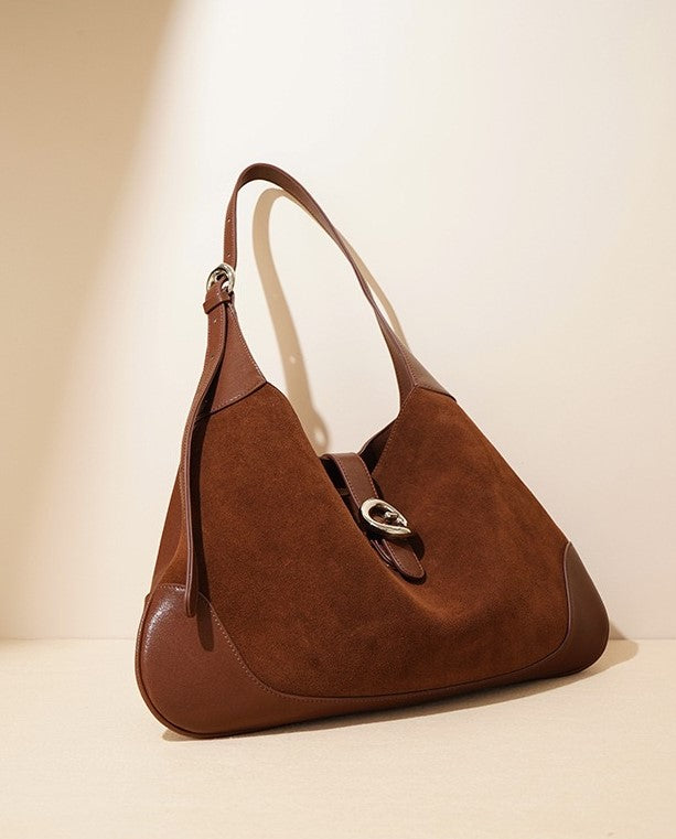 Suede Shoulder Bag - Brown