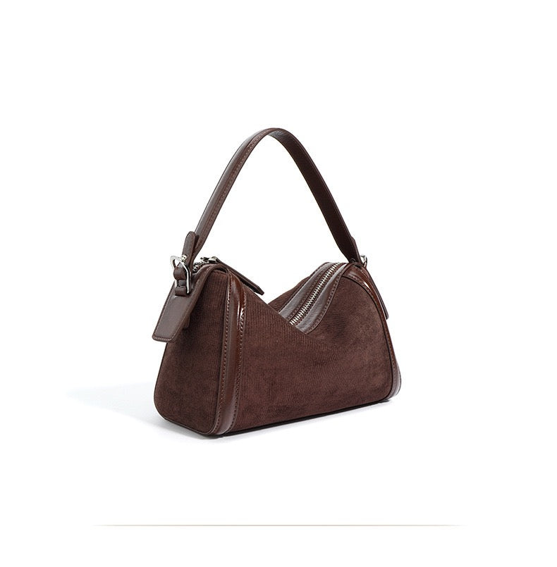 Suede Top Handle Bag-Apricot