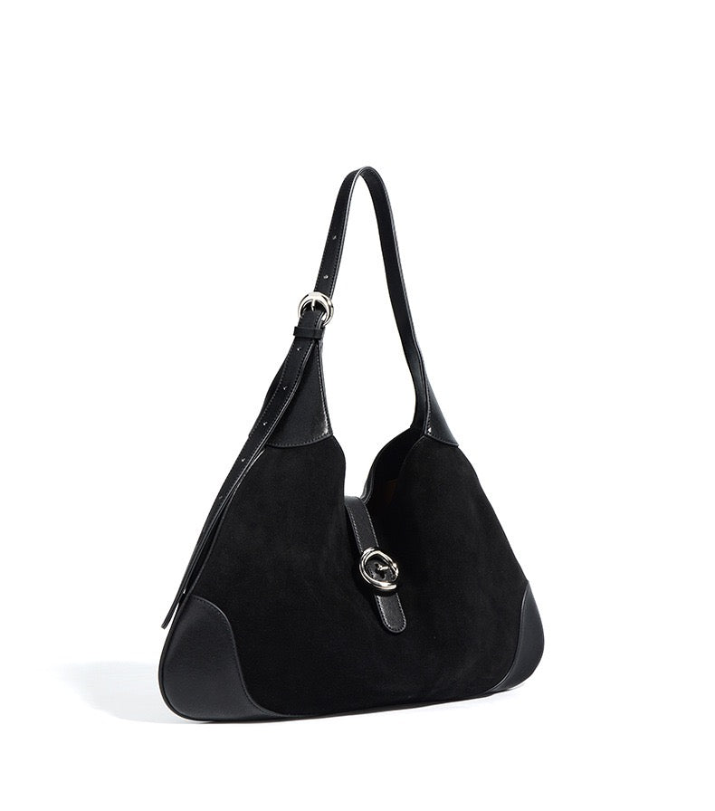 Suede Shoulder Bag - Black