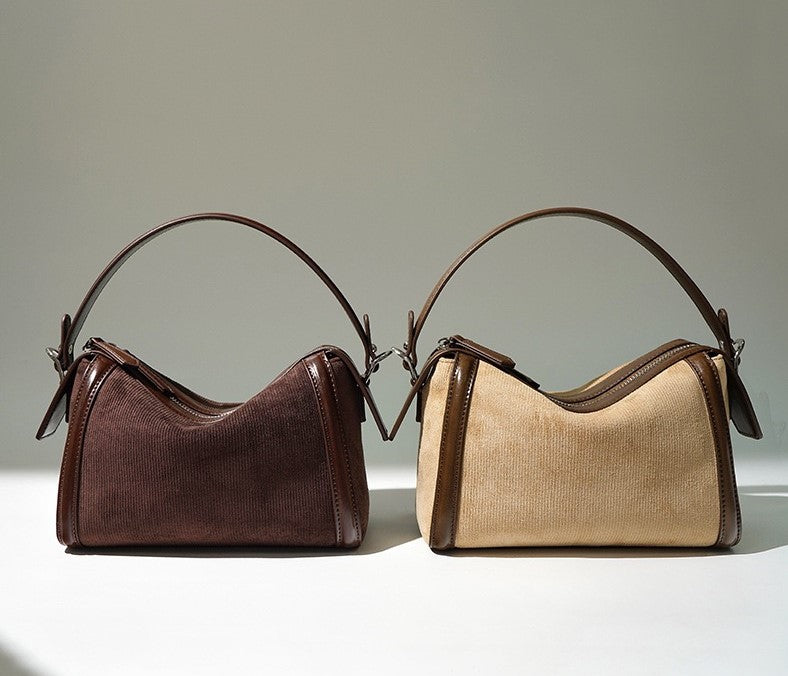 Suede Top Handle Bag-Apricot