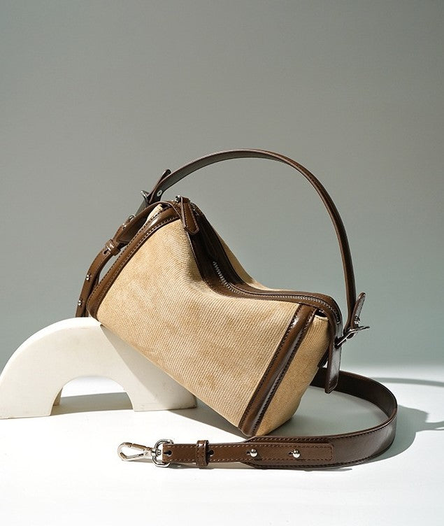 Suede Top Handle Bag-Apricot